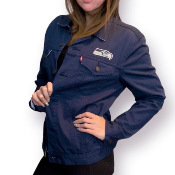 RARE NFL Seattle Seahawks levis prototype sample twill trucker jacket M navy - Picture 1 of 13